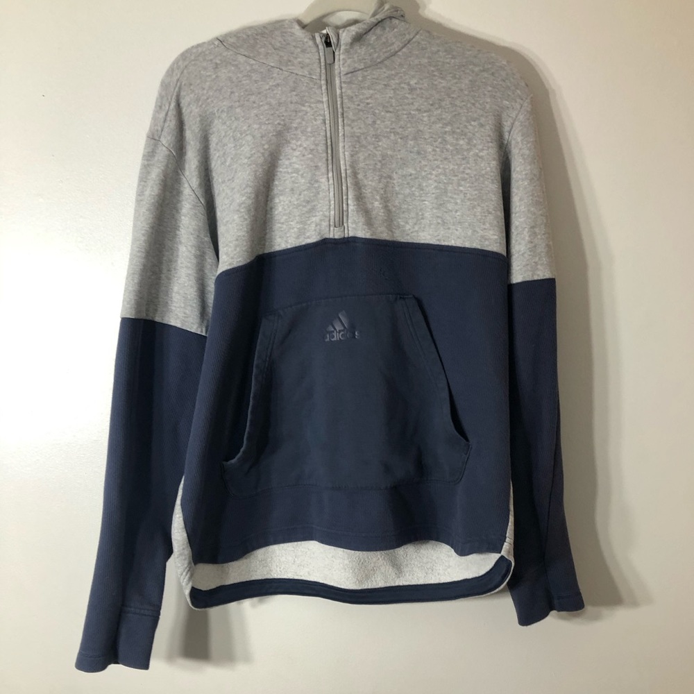 Adidas grey and blue hooded quarter zip!